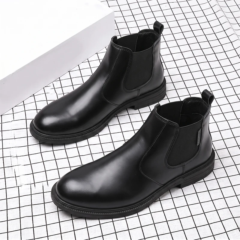 Men Formal Wear With Boots - Men Leather Chelsea Ankle Boots Slip-on